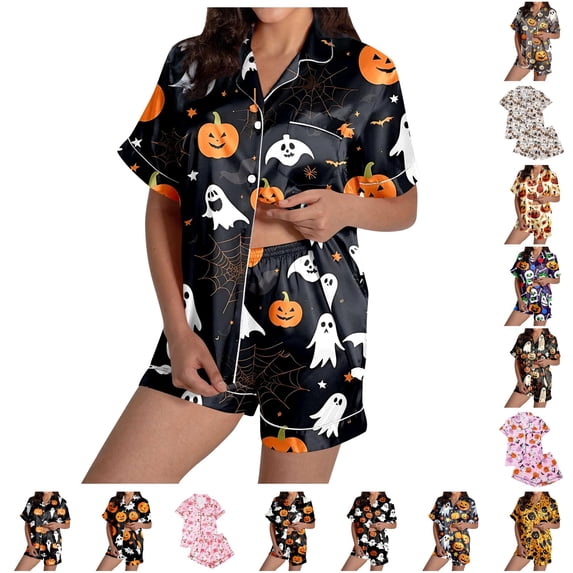 CUZIBR Womens Pajama Sets Satin Short Sleeve Button Down Top With Shorts Soft Comfortable Sleepwear Loungewear For Nightwear Holiday Party Outfit,f-Black
