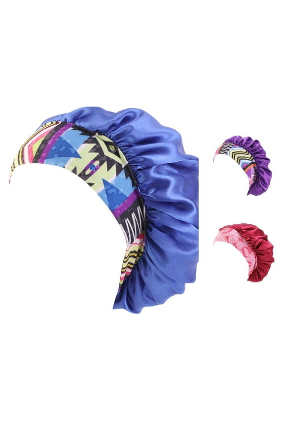 Womens Satin Bonnet Hat Fashionable Soft Floral Print Hair Sleep Leisure Soft Hair Wrap Slouch Breathable Curly Hair Bonnet Night Caps Pleated Ruched Shower Cap