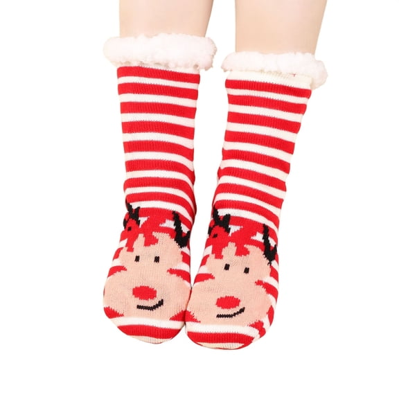 CUZIBR Womens Socks Fuzzy Thick Thermal Lined Cute Pattern Crew Socks Plush Thermal Ankle Socks Breathable Lightweight Footwear,Red,One Size