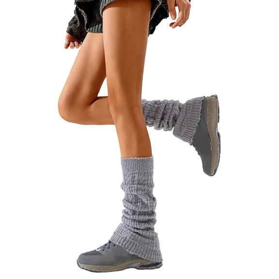CUZIBR Womens Socks Knitted Leg Warmers Winter Cozy Soft Thermal Leg Sleeves Stretchable Boot Ankle Socks Stylish Fuzzy Socks,Light Gray,One Size