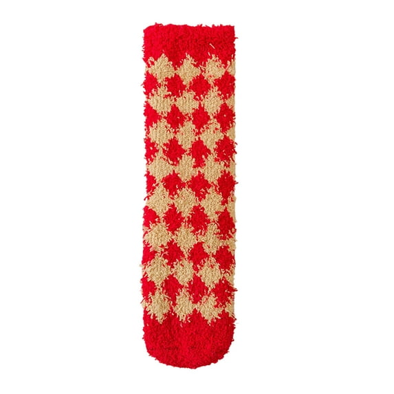 CUZIBR Womens Socks Thick Fuzzy Lined Cute Pattern Striped Print Crew Socks Grip Cozy Comfort Plush Winter Warmth Slipper Socks Fuzzy Socks,Red3,One Size