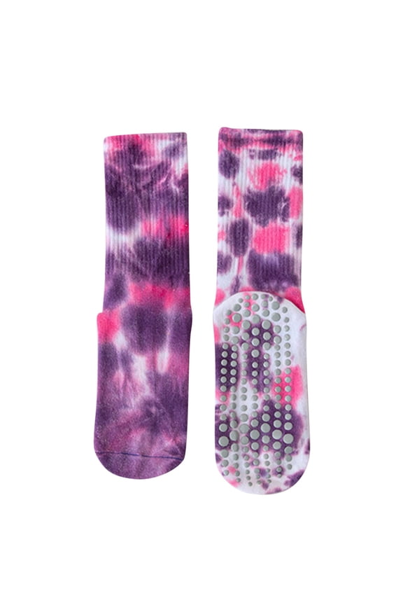 Womens Socks Tie Dye Yoga Pilates Grip Socks Women'S Fashion Casual Athletic Sports Crew Socks For Workout Gym And Casual Wear Comfy Dailywear,Purple,One Size