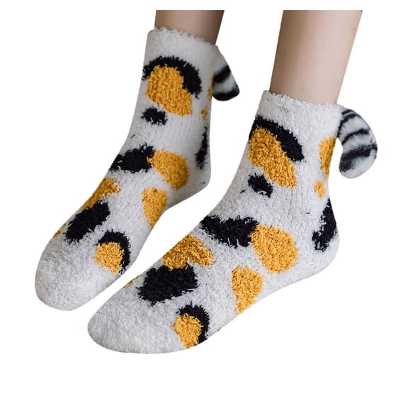 CUZIBR Womens Socks Winter Stripe Cute Print Solid Crew Socks Thick Fuzzy Waem Stockings Comfy Soft Casual Breathable Socks,F,One Size
