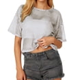 thumbnail image 1 of CUZIBR Womens Stylish Casual Shirts Hollow Out Cover Up Short Sleeve Round Neck Fashion Mesh Smock Solid Color Crop Tops T Shirt Basic Fashion Dressy Clothes,Grey,XL, 1 of 5