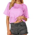 thumbnail image 1 of CUZIBR Womens Stylish Casual Shirts Hollow Out Cover Up Short Sleeve Round Neck Fashion Mesh Smock Solid Color Crop Tops T Shirt Streetwear,Purple,XXL, 1 of 5