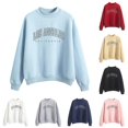 thumbnail image 1 of CUZIBR Womens Sweatshirt Letter Print Graphic Long Sleeve Loose Mockneck Sweatshirts Retro Pullover Top Fall Winter Clothes,Blue, 1 of 4