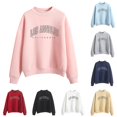 thumbnail image 1 of CUZIBR Womens Sweatshirt Letter Print Graphic Long Sleeve Loose Mockneck Sweatshirts Retro Pullover Top Fall Winter Clothes,Pink, 1 of 4