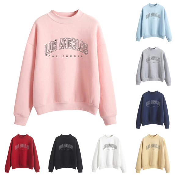 CUZIBR Womens Sweatshirt Letter Print Graphic Long Sleeve Loose Mockneck Sweatshirts Retro Pullover Top Fall Winter Clothes,Pink