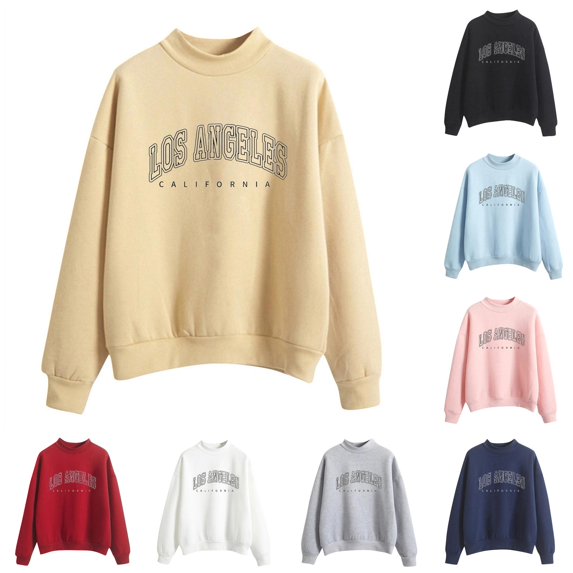 CUZIBR Womens Sweatshirt Letter Print Graphic Long Sleeve Loose Mockneck Sweatshirts Retro Pullover Top Fall Winter Clothes,Yellow