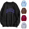 thumbnail image 1 of CUZIBR Womens Sweatshirt Letter Print Oversized Crew Neck Sweatshirts Fashion Long-Sleeve Pullover Tops Basic Layering Fall Winter Clothes,Black, 1 of 5