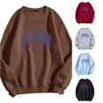 thumbnail image 1 of CUZIBR Womens Sweatshirt Letter Print Oversized Crew Neck Sweatshirts Fashion Long-Sleeve Pullover Tops Basic Layering Fall Winter Clothes,Brown, 1 of 5