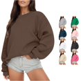 thumbnail image 1 of CUZIBR Womens Sweatshirt Solid Color Crew Neck Long Sleeve Casual Crewneck Loose Fit Pullover Fall Tops Basic Layering Winter Clothes,Brown, 1 of 5