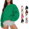 thumbnail image 1 of CUZIBR Womens Sweatshirt Solid Color Crew Neck Long Sleeve Casual Crewneck Loose Fit Pullover Fall Tops Basic Layering Winter Clothes,Green, 1 of 5