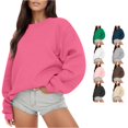 thumbnail image 1 of CUZIBR Womens Sweatshirt Solid Color Crew Neck Long Sleeve Casual Crewneck Loose Fit Pullover Fall Tops Basic Layering Winter Clothes,Hot Pink, 1 of 7