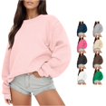 thumbnail image 1 of CUZIBR Womens Sweatshirt Solid Color Crew Neck Long Sleeve Casual Crewneck Loose Fit Pullover Fall Tops Basic Layering Winter Clothes,Pink, 1 of 7