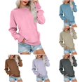 thumbnail image 1 of CUZIBR Womens Sweatshirt Solid Color Crew Neck Long Sleeve Front Pocket Pullover Top Casual Drop Shoulder Lightweight Fall Winter Clothes,Pink, 1 of 4