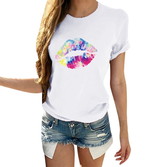 CUZIBR Womens Valentine T-Shirt For Lover Couple Round Neck Short Sleeve Heart Letter Graphic Printed Relaxed Loose Blouse Tee Shirt Basic Fashion Dressy Clothes,White,M