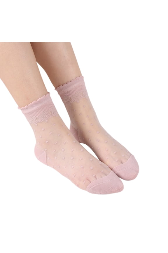Wool Socks For Women Leisure Transparent Thin Solid Polka Dot Lace Sheer Ankle Socks Soft Short Stockings Casual Breathable Socks,Pink,One Size