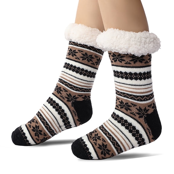 CUZIBR Wool Socks For Women Winter Fuzzy Thick Funny Graphic Thermal Grips Socks Ankle Boot Slipper Non Slip Lined Knitted Warm Soft Breathable Lightweight Footwear,Black,One Size