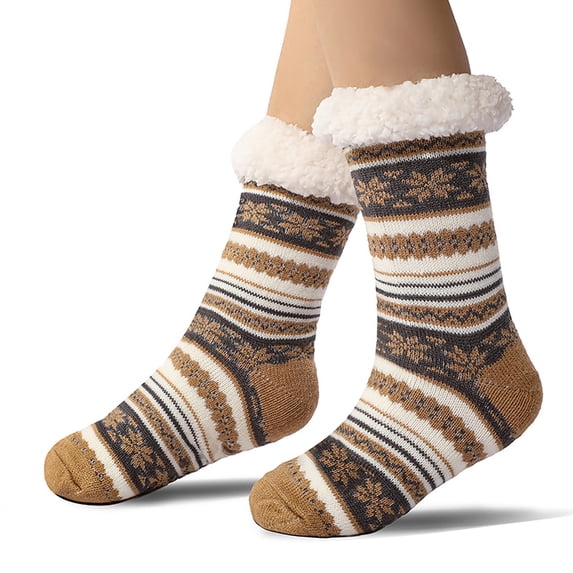 CUZIBR Wool Socks For Women Winter Fuzzy Thick Funny Graphic Thermal Grips Socks Ankle Boot Slipper Non Slip Lined Knitted Warm Soft Breathable Lightweight Footwear,Gold,One Size