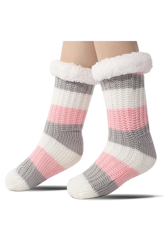 Wool Socks For Women Winter Fuzzy Thick Funny Graphic Thermal Grips Socks Ankle Boot Slipper Non Slip Lined Knitted Warm Soft Breathable Lightweight Footwear,Pink,One Size