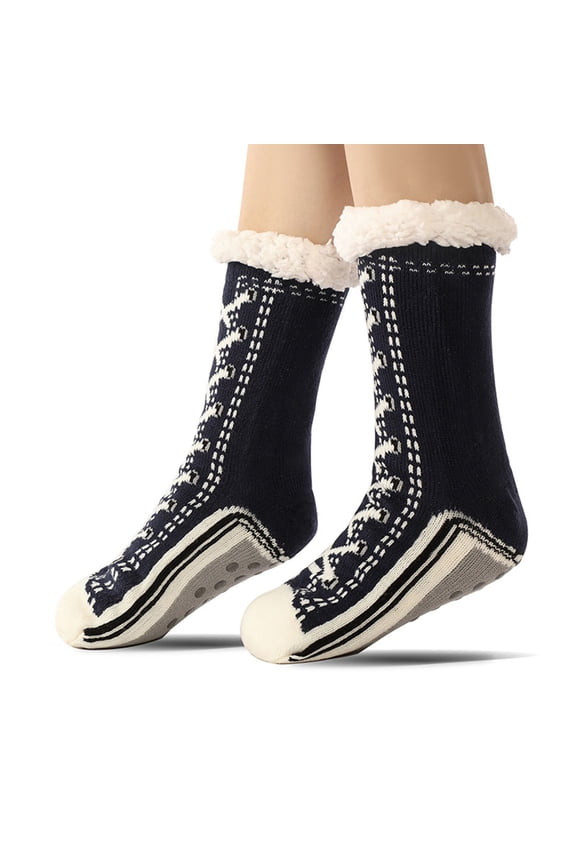 Wool Socks For Women Winter Fuzzy Thick Funny Graphic Thermal Grips Socks Ankle Boot Slipper Non Slip Lined Knitted Warm Soft Breathable Lightweight Footwear,Black,One Size