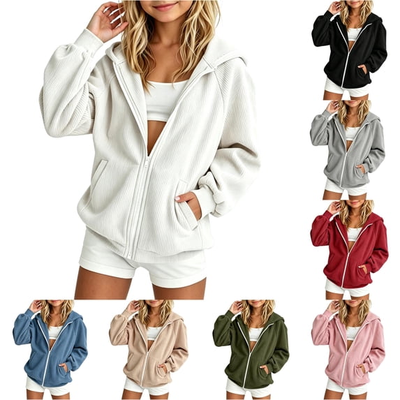 CUZIBR Youth Girls Ribbed Knit Full Zip Hoodie Oversized Loose Long Sleeve Jacket With Pockets Soft Lightweight Casual Fall Outdoor Outerwear For Young Comfy Coats,White,7-9 Years