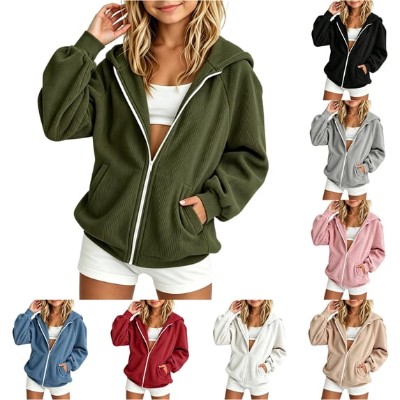 CUZIBR Youth Girls Ribbed Knit Full Zip Hoodie Oversized Loose Long Sleeve Jacket With Pockets Soft Lightweight Casual Fall Outdoor Outerwear For Young Comfy Coats,Army Green,11-13 Years