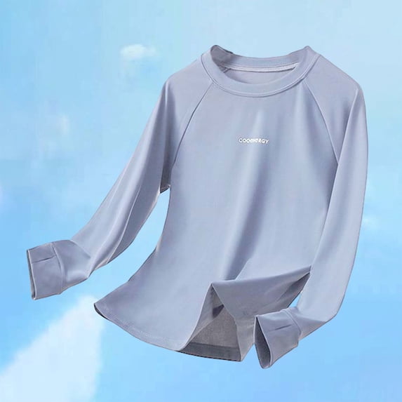 CUZIBR Youth Kids Girls Shirts Summer Soft Breathable Rash Guard Long Sleeve Solid Color Round Neck Athletic Tshirts Breathable Uv Sun Protection Lightweight Swim Shirts Tops,Grey,3-4 Years