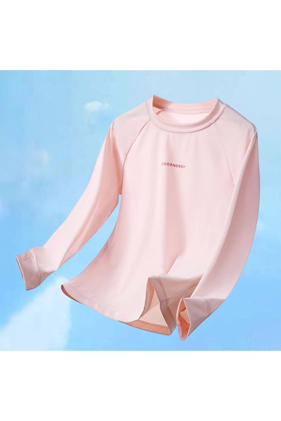 Youth Kids Girls Shirts Summer Soft Breathable Rash Guard Long Sleeve Solid Color Round Neck Athletic Tshirts Breathable Uv Sun Protection Lightweight Swim Shirts Tops,Pink,5-6 Years