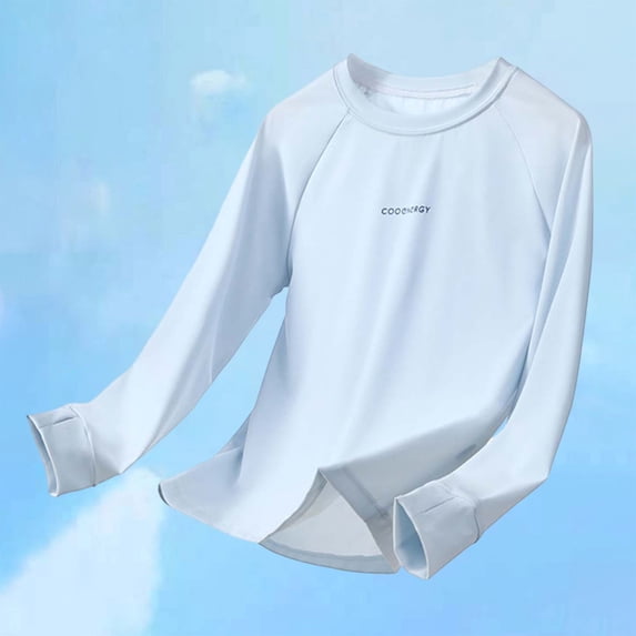 CUZIBR Youth Kids Girls Shirts Summer Soft Breathable Rash Guard Long Sleeve Solid Color Round Neck Athletic Tshirts Breathable Uv Sun Protection Lightweight Swim Shirts Tops,Light Blue,3-4 Years