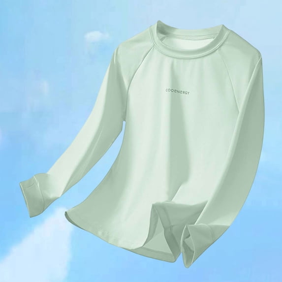 CUZIBR Youth Kids Girls Shirts Summer Soft Rash Guard Long Sleeve Solid Color Round Neck Athletic Tshirts Uv Sun Protection Lightweight Swim Shirts Tops,Light Green,5-6 Years