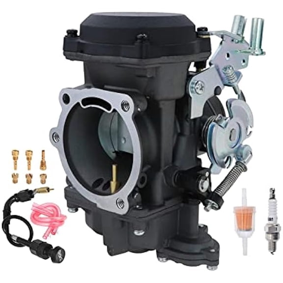 CV 40MM Carburetor Kit for 883 1200 Super Glide Softail, Replaces 27490-04, Includes Choke Cable Fuel Filter Spark Plug Jets, Black