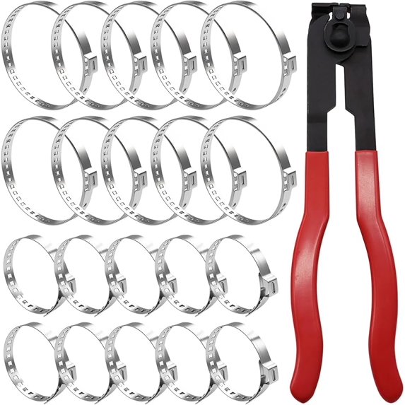 CV Boot Clamp Plier with 10PCS 304 Stainless Steel Crimp Bands, 5PCS Small and 5PCS Large Universal Adjustable Drive Shaft Drive Shaft Joint Boot Crimp Clamps for Most Cars