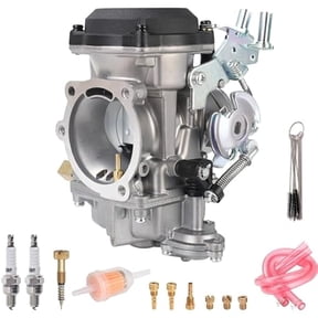 CV40 40mm Carburetor & Idle Mixture Screw Kit with Fuel Filter, 2 Spark Plugs, Brush & Jets for XL XLH 883 1200 Softail Touring Dyna FXR Road King