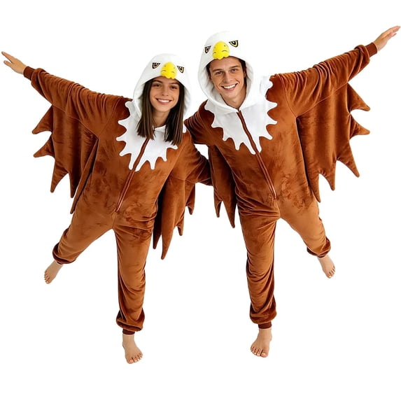 CVBCOS Adult Bald Eagle Halloween Unisex Costume Onesie Pajamas-Plush One Piece Cosplay Suit for Women and Men