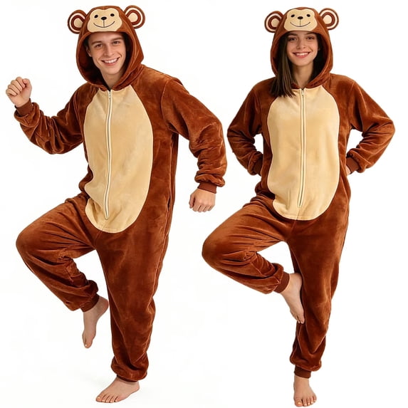 CVBCOS Adult Monkey Halloween Unisex Costume Onesie Pajamas-Plush One Piece Cosplay Suit for Women and Men