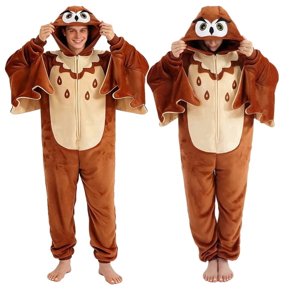 CVBCOS Adult Owl Halloween Unisex Christmas Costume Onesie Pajamas-Plush One Piece Cosplay Suit for Women and Men