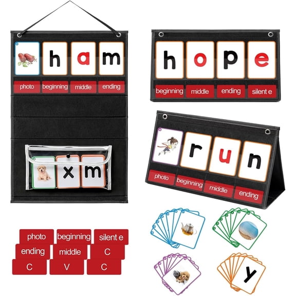 CVC Builder Desktop Pocket Chart with 107 Phonics Flash Cards, Builder for Learn to Read CVC CVCC CCVC Words, Phonics Learning Tool for Classroom.