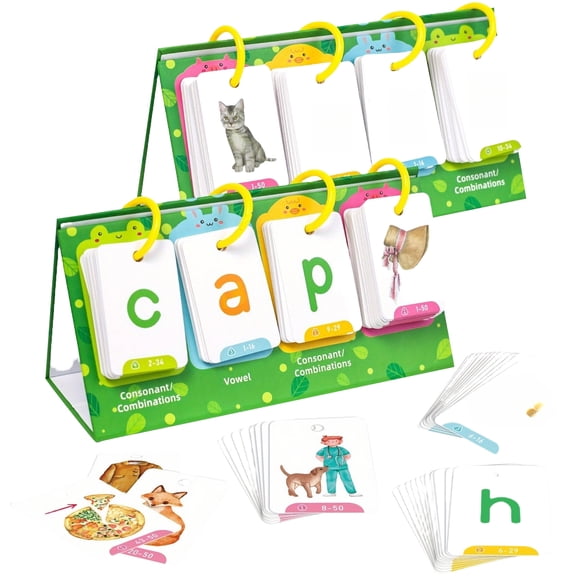 CVC Word Flip Chart Phonics Flash Cards Interactive Alphabet Pocket Chart for Learn to Read Sight Words Letter Matching Game Early Education Reading Toys for Kids 3 8 Homeschool Classroom,Green