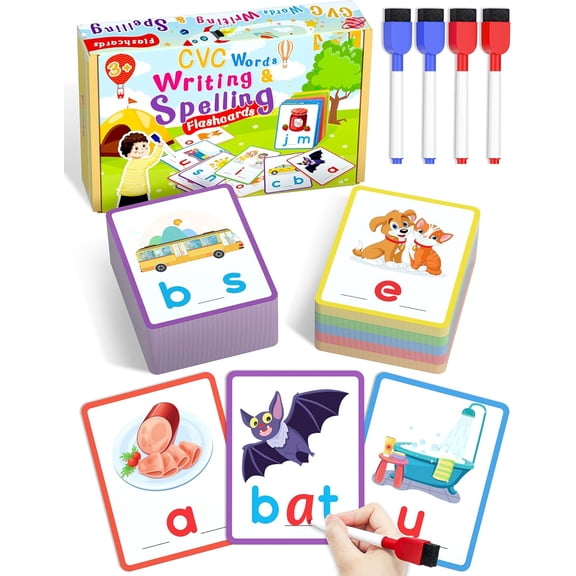 CVC Word Writing & Spelling Flash Cards, Learning Activities, Homeschool Supplies, Sight Words Reading Game, Educational Toys
