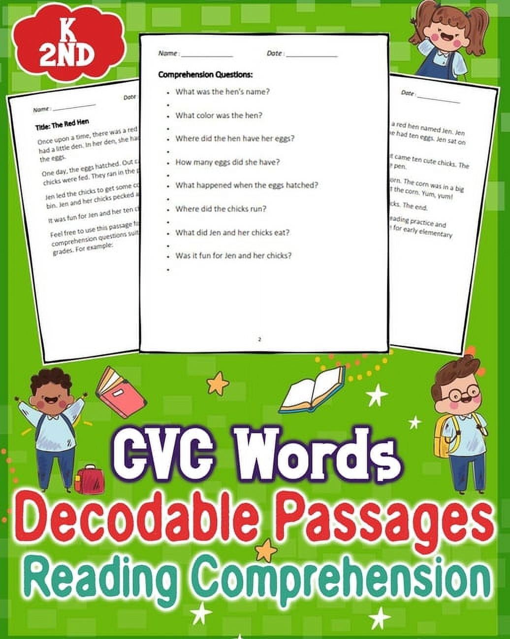CVC Words Decodable Passages Kindergarten Reading Comprehension for K ...