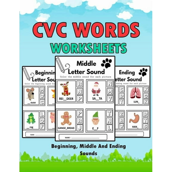 CVC Words Worksheets: CVC Words Workbook For Beginning, Middle And Ending Sounds, Phonics Worksheet Book, (Paperback)