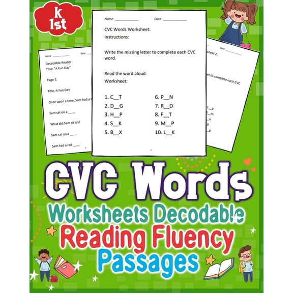 CVC Words Worksheets Decodable Reading Fluency Passages for GRAD K to 1st: Enhance GRAD K to 1st reading skills with engaging CVC words worksheets and decodable passages for improved fluency. Unlock t