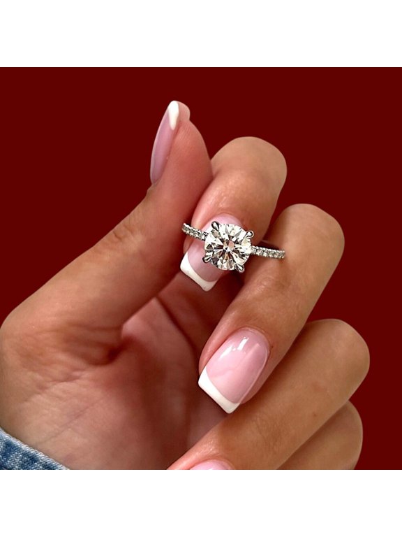 CVD Round Cut Diamond Ring IGI Lab Grown 2.32 Carat E F VVS 18k White Gold 5 6 7