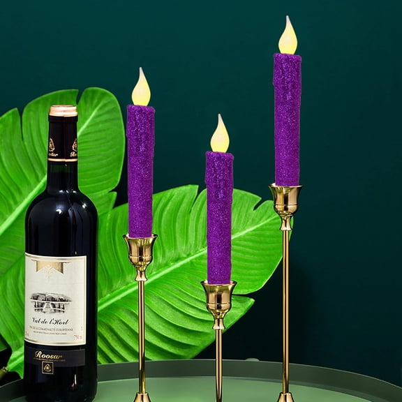 CVHOMEDECO. Glitter Flameless Candles Flickering Battery Operated LED Taper Candles with Timer for Home, Wedding, Halloween, Christmas Decor. , 6-3/4 Inch, Set of 6