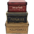 thumbnail image 1 of CVHOMEDECO. Primitive Vintage Square Photos, Memories, Keepsakes Cardboard Nesting Boxes, Large 9 X 9 X 4-1/2 Inch. Set of 3., 1 of 5