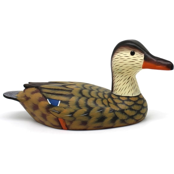 CVHOMEDECO. Primitives Hand Engraving and Painted Wood Duck Decor Farmhouse Figurine Mallard Decorative Accent, 13 Inch, Brown