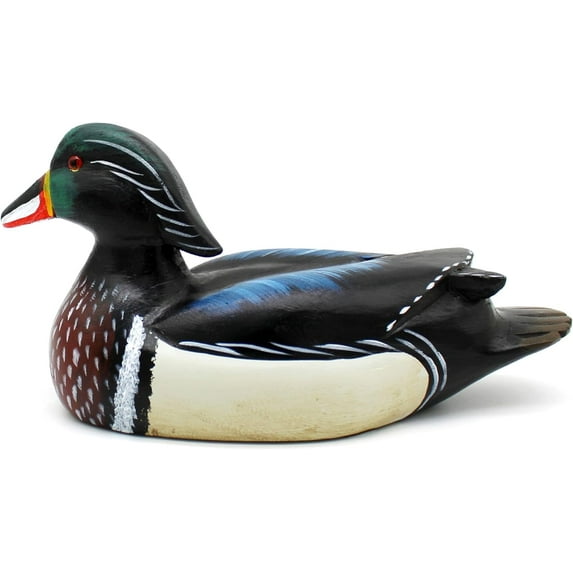 CVHOMEDECO. Primitives Hand Engraving and Painted Wood Wild Duck Farmhouse Figurine Mallard Decorative Accent, 10-1/2 Inch