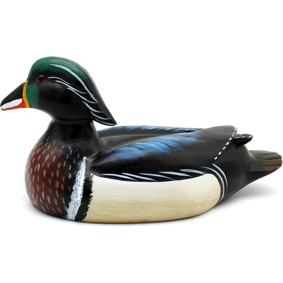 CVHOMEDECO. Primitives Hand Engraving and Painted Wood Wild Duck Farmhouse Figurine Mallard Decorative Accent, 12 Inch